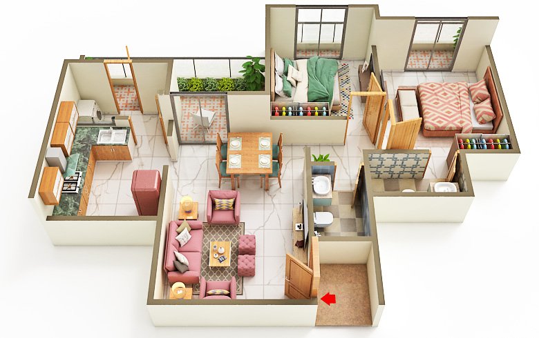 1091 sq.ft. Super Built-up Area | 2 BHK