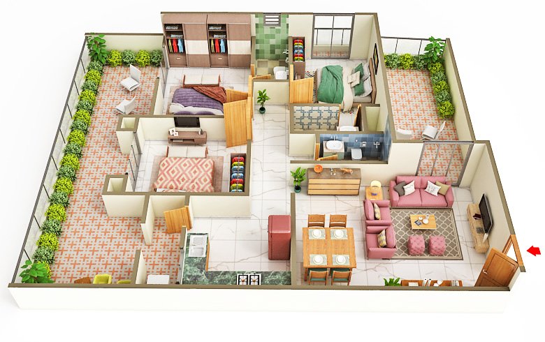 1441 sq.ft. Super Built-up Area | 3 BHK
