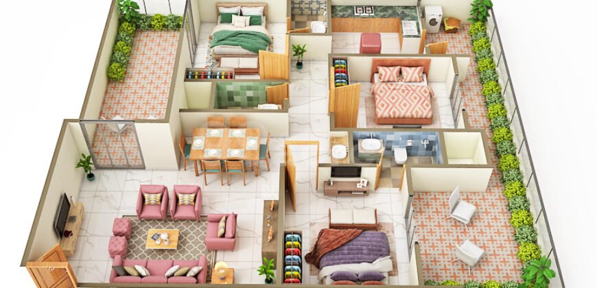 1457 sq.ft.  Super Built-up Area | 3 BHK