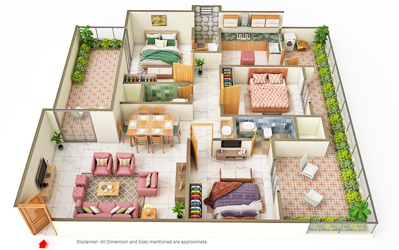 1457 sq.ft.  Super Built-up Area | 3 BHK