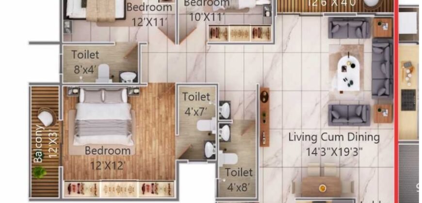 1450 sq.ft. (134.71 sq.m.) Super Built-up Area | 3 BHK