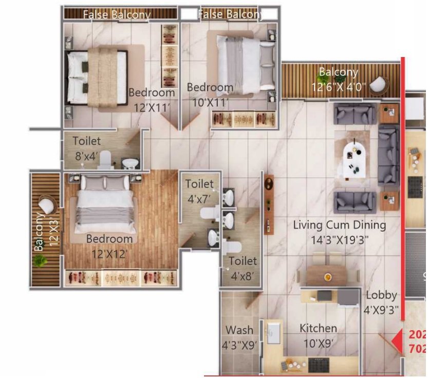 1450 sq.ft. (134.71 sq.m.) Super Built-up Area | 3 BHK