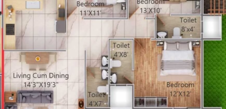 1433 sq.ft. (133.13 sq.m.) Super Built-up Area | 3 BHK